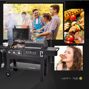 Barbecue Four De Cuisson Fer Gaz Charbon Grill avec Revêtement En Poudre pour Kebab Poêle Fumeur <span class=keywords><strong>Cheminée</strong></span> Barbecue À Double Usage - Product Image 5