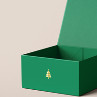 Boîte carrée magnétique à couvercle rabattable au design créatif exquis pour la veille de Noël, emballage vert en carton, doublure en mousse EVA, logo personnalisé