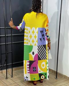 Estate Casual moda Miyake girocollo <span class=keywords><strong>mezza</strong></span> <span class=keywords><strong>manica</strong></span> colorata con stampa Maxi plissettato larghi Plus Size <span class=keywords><strong>abiti</strong></span> da donna - Product Image 3