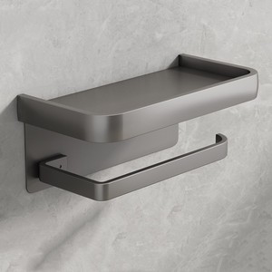 <span class=keywords><strong>Porte</strong></span>-papier toilette auto-adhésif en aluminium avec étagère pour téléphone, <span class=keywords><strong>sans</strong></span> perçage, léger, antirouille, organiseur de salle de bain - Product Image 1