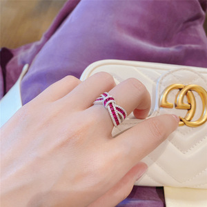 Aimgal Đồ Trang Sức Mỹ Bán Buôn S925 Bạc Mạ 18K Vàng Phòng Thí Nghiệm <span class=keywords><strong>Ruby</strong></span> Kim Cương Bow <span class=keywords><strong>Ring</strong></span> Biểu Tượng Tùy Chỉnh - Product Image 5