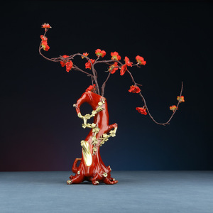 Copper Plum Blossom Tree Stump <b>Vase</b> Handmade Traditional Home Decoration Living Room Entryway Ornament - Product Image 3