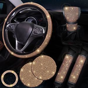 Juego de 4 Posavasos de Plástico Si Ran con Pedrería Brillante y <span class=keywords><strong>Funda</strong></span> Universal de Seguridad para <span class=keywords><strong>Volante</strong></span> de Coche de 4 Radios - Product Image 4