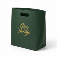 Bolsa de Compras de Papel Especial Ecológica de Lujo Personalizada, Color Verde Oscuro, Asas Troqueladas, Logotipo en Lámina Dorada, Reciclable, para Ropa de Moda