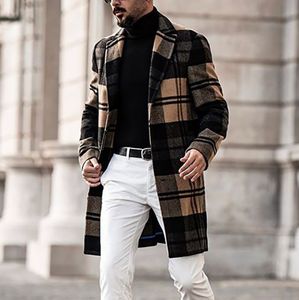 Automne nouveau <span class=keywords><strong>manteau</strong></span> en <span class=keywords><strong>laine</strong></span> à <span class=keywords><strong>carreaux</strong></span> mi-long décontracté pour hommes avec un design mi-long élégant - Product Image 1