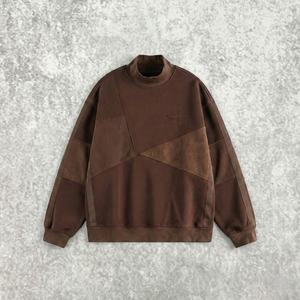 Sweat-shirt de luxe en coton épais 100 % patchwork, col montant, couleur unie, coupe ample pour homme – Fournisseur en gros - Product Image 1