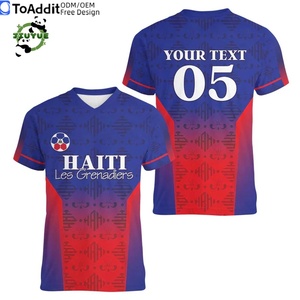 Maillot de football personnalisé avec logo unique, drapeau haïtien, Coupe du monde 2026, T-shirt pour homme à col en V - Product Image 2
