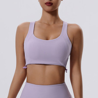 Soutien-gorge de sport effet seconde peau avec cordon de serrage latéral et fronces pour femme, maintien élevé, antichoc, débardeur de yoga, évacuation de l'humidité, vêtement de sport court pour la gym