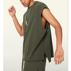 Débardeur Homme Oversize en Coton Épais, Style Distressed, Délavé à la Pierre, Bords Bruts, pour le Basketball, Modèle <span class=keywords><strong>Oliver</strong></span> Uni, Vente en Gros - Product Image 2