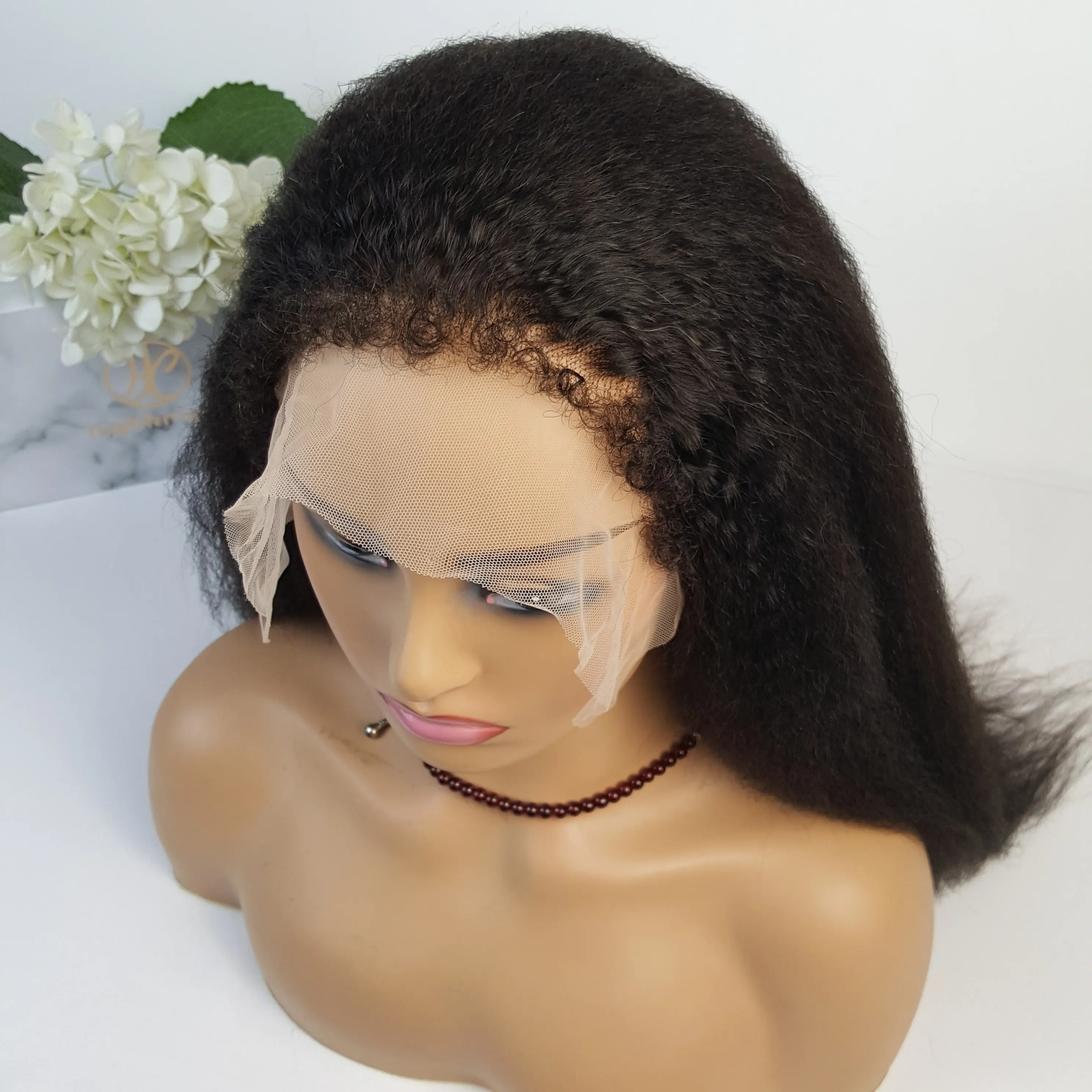 Highknight-Peluca de cabello humano con bordes rizados, pelo Natural HD con cierre frontal de encaje