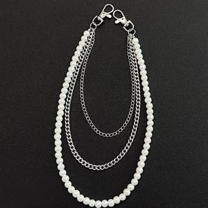 โซ่คาดเอวหลายชั้นประดับมุกเทียม สไตล์ฮิปฮอป พังก์ สำหรับทุกเพศ สวมใส่ได้ทุกวัน สีขาว K - Product Image 1