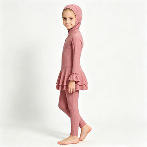 Kids Muslim Burkini 3-Piece Swimsuit Full Coverage <b>Modest</b> Swimwear <b>Set</b> Long Sleeve Matching Hijab For Girls - Product Image 5