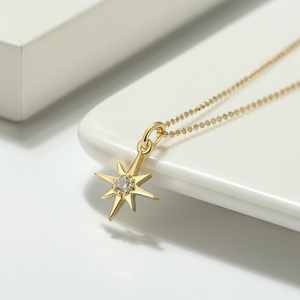 RINNTIN <span class=keywords><strong>APN</strong></span> brillante lujo moda chapado en oro plata esterlina 925 cristal circón geométrico colgante collar para mujer joyería - Product Image 4