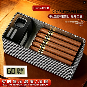Humidor de Escritorio WOQI Clásico con Acabado en Laca Negra, Madera de Cedro, Caja para Cigarros, Cerradura de Combinación Frontal, Higrómetro, Alimentación USB - Product Image 2
