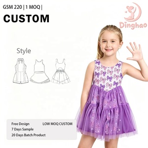 DH ODM Robe active <span class=keywords><strong>pour</strong></span> filles avec nœud fantaisie, imprimé ruban, body améthyste, jupe en tulle étoilé à volants, tenues coquette <span class=keywords><strong>pour</strong></span> tout-petits - Product Image 1