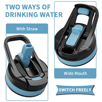 Bouteille d'eau de sport noire de 2000 ml, bidon d'eau de 74 oz en plastique, carafe d'eau de 2,2 l grande capacité pour adultes avec couvercle à 2 fonctions