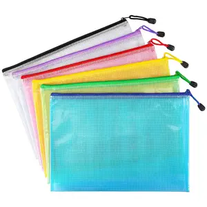 Custom A4 Size 12 Colors Plastic File Folders Pouch Transparent File Folder Mesh Document Bag With Zipper Thickened Nylon