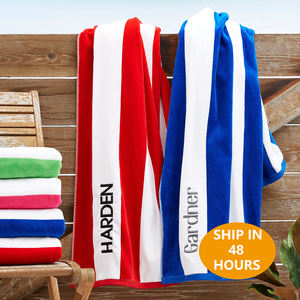 Embroidered Cabana Stripe <strong>Beach</strong> <strong>Towel</strong> Classic Striped <strong>Towel</strong> for Him for <strong>Her</strong> Summer Poolside Fancy <strong>His</strong> <strong>Hers</strong> Summer Swimming - Product Image 1