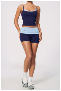 Conjunto Deportivo de 2 Piezas para Mujer, Top Corto sin Tirantes, Pantalones Cortos de Cintura Alta, a Rayas, Transpirable, de Poliéster Tejido, para Primavera/Verano - Product Image 3
