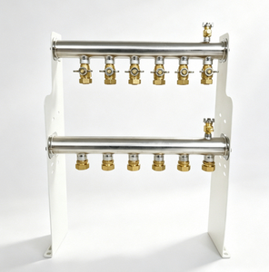 Collecteur d'eau chaude en acier inoxydable à 6 circuits GHNOR6p pour système de chauffage radiant par le sol hydronique, séparateur d'eau - Product Image 1