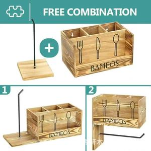 Wooden <b>kitchen</b> tableware and condiment storage rack, wall-mounted toilet <b>paper</b> holder, bathroom toiletries organizer. - Product Image 4