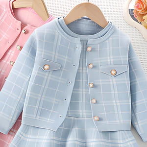 Ensemble <span class=keywords><strong>pull</strong></span> à carreaux pour filles, veste et jupe en tweed, tenue deux pièces, style coréen, automne-hiver - Product Image 6