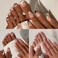 BTArtbox doux Gel XCOAT 3D Floral presse sur les ongles en gros court amande fait à la main bleu français pointe faux ongles