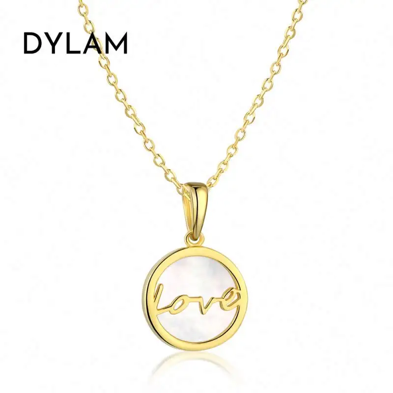 Dylam 18k Gold Plated Mother of Pearl Shell love Pendant Necklaces Cute Pendant Necklaces for Women Girls