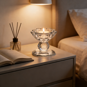 Crystal Faceted Pedestal <strong>Tealight</strong> Candle <strong>Holder</strong>, Clear Glass Votive Candle Bowl for Table Centerpiece - Product Image 4