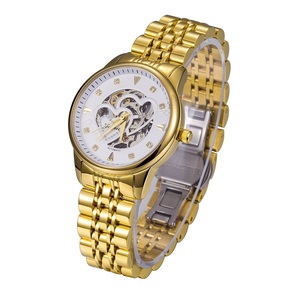 Reloj Mecánico Automático de Lujo para Mujer |   Reloj de pulsera para mujer con esfera dorada y diseño de esqueleto, resistente al agua - Product Image 4