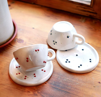 Tasse à café en porcelaine style vintage imprimé cerises, mug sous glaçure pour l'heure du thé de l'après-midi