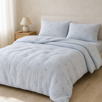 Ensemble de literie trois pièces pour la maison avec imprimé botanique miniature, housse de couette en gaze double couche 100% coton et deux taies d'oreiller