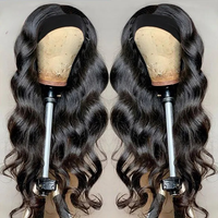 Perruque bandeau en cheveux vierges brésiliens, ondulés, fabriquée à la machine avec frange