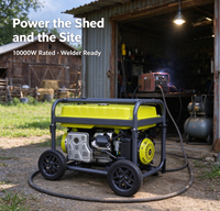 Générateur 230V 50Hz 10000W pour propriétés rurales et sites commerciaux, moteur 521cc, AVR, roues de 8 pouces, démarrage électrique à manivelle