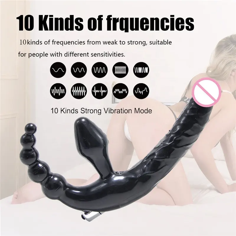 Steker anal listrik multi-fungsi, tiga kepala dildo manik-manik vibrator seks lesbian ganda vibrator dildo anal dildo
