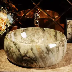 Factory Price Marble Round Wash Bowl Bathroom Green Marble Sink Bathroom Counter Top Ceramic Round Basin