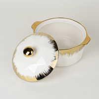 Vente à prix d'usine : Soupière en porcelaine au design géométrique, pot à soupe en céramique avec électroplaqué doré