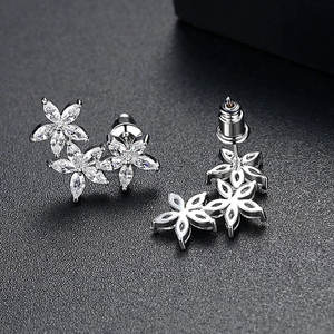 Boucles d'oreilles en or blanc avec diamants taille marquise couleur G, pierre naturelle, style romantique, bijoux de mariage pour femme, monture en argent - Product Image 5