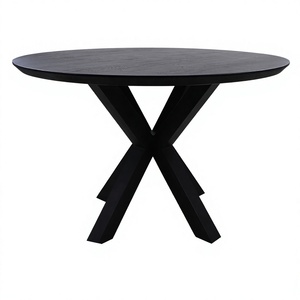 Modern Minimalist Round Dining <b>Table</b> with Metal Legs Stable Solid Mango <b>Wood</b> <b>Top</b> 4-Seater Dining Room Furniture - Product Image 5