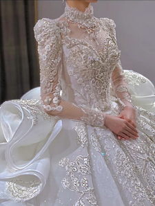 S0419T 2025 Luxury Bridal Gown High Waist Vintage Style <b>White</b> Beige Royal Design <b>Lace</b> Decoration Elegant Wrap - Product Image 2