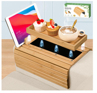 Bambú 3-en-1 Magnético Desmontable Sofá Brazo Bandeja Mesa con soporte para teléfono y tableta
