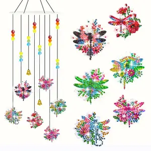 Libélula beija-flor DIY dupla face 5D pintura diamante sinos de vento apanhadores de sol pendurados kit de arte diamante para decoração de jardim