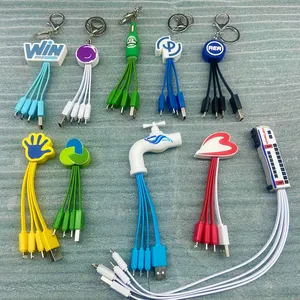 Promo Gift LOGO Custom Any Design Keychain 3In1 Charger Cable Multi Port Phone 3 In 1 Charging USB Cable