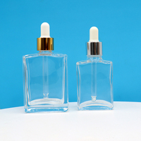 Flacon compte-gouttes carré transparent en verre à fond épais de 10 ml, 15 ml, 30 ml, 1 oz – Contenant vide pour sérum, huile essentielle, cosmétiques et soins de la peau