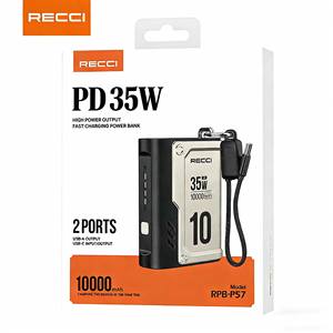 Banque d'alimentation RECCI RPB-P57 10000mAh PD 35W à charge rapide avec câbles intégrés, double entrée, compatible ordinateur portable, chargeur portable - Product Image 2