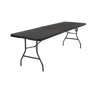 Indoor Outdoor 8 foot x 30 inch Fold-in-Half Blow Molded Foldable Garden Picnic Table Black