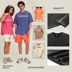 T-shirt vierge unisexe 230G pré-lavé, col rond rétro à épaules tombantes, vente en gros, personnalisation de logo, vêtement en vrac - Product Image 1