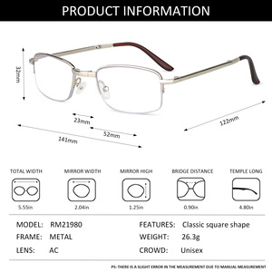 Designer <strong>Mini</strong> Square Retractable Temples Anti Blue Light Blocking Metal Mens Folding <strong>Reading</strong> <strong>Glasses</strong> With Case for Man - Product Image 2