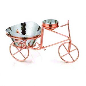 Snack design à paroi unique en acier inoxydable poli martelé couleur cuivre servant Rikshaw Medium Design unique - Product Image 1