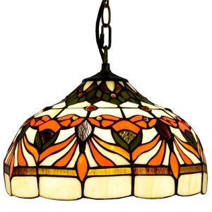 LongHuiJing Tiffany Pendant Lamp Flower Design Kitchen Stained Glass Lampshade Vintage Hanging <b>Lights</b> Fixture 30CM - Product Image 1